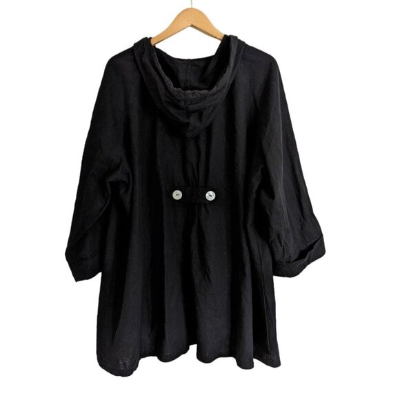 New Jones & Co Linen Blend Hooded Pockets High Low Lightweight Jacket Black Size - Picture 4 of 5